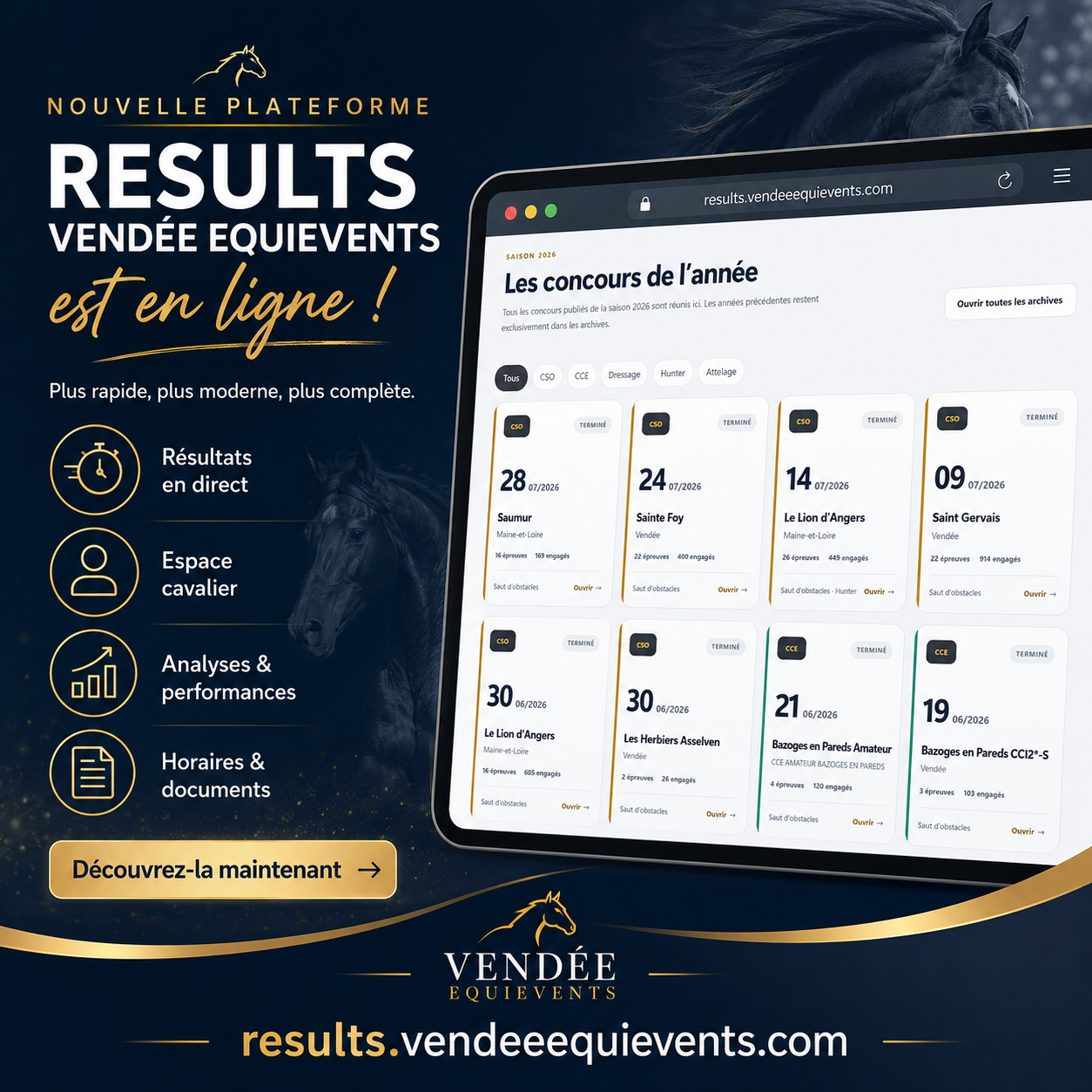 🚀 LA NOUVELLE PLATEFORME RESULTS VENDÉE EQUIEVENTS EST EN LIGNE ! 🐴📊